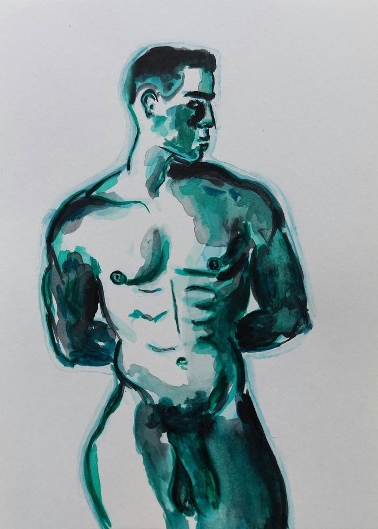 Watercolor painting naked man, erotic painting Painting by Dmytro  Shepelenko | Saatchi Art