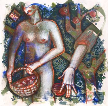 «IN THE APPLE ORCHARD» CONTEMPORARY sanguine PAINTING | naked thumb