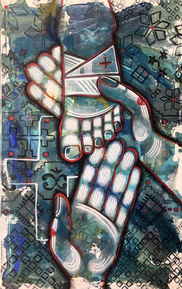 “Heal me” folk blue acrylic art about spirit thumb