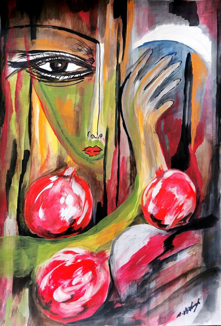 She Who Holds the Moon Painting by Mansoureh Ashrafi | Saatchi Art