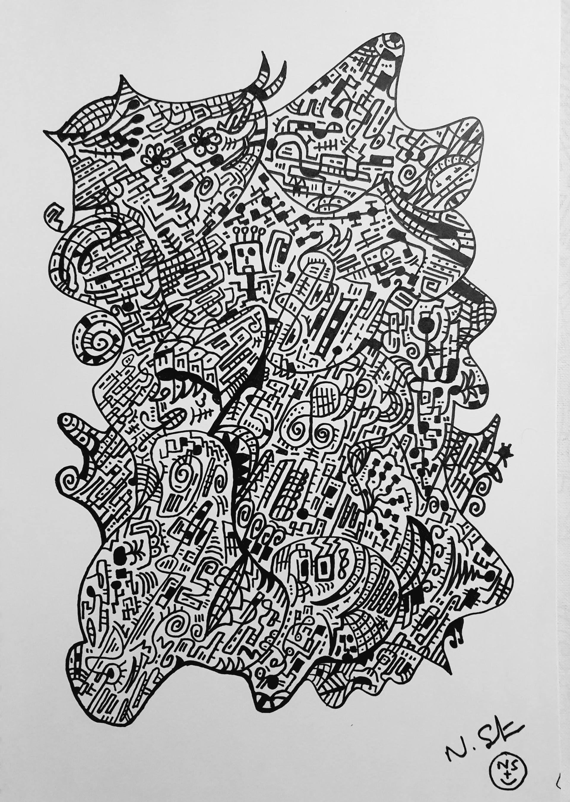 オリジナル自作絵 絵画 sawatari_doodles【Strix】 Abstract Doodle Art , Abstract 1234 Drawing by N Saxton | Saatchi Art