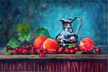 Pitcher with peaches and cherries thumb