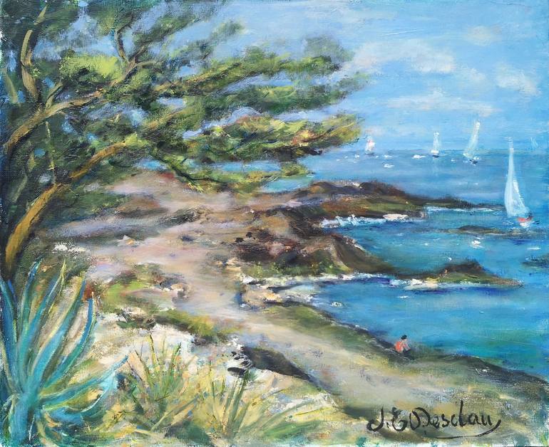 Print of Impressionism Seascape Paintings by Josyane Desclaux