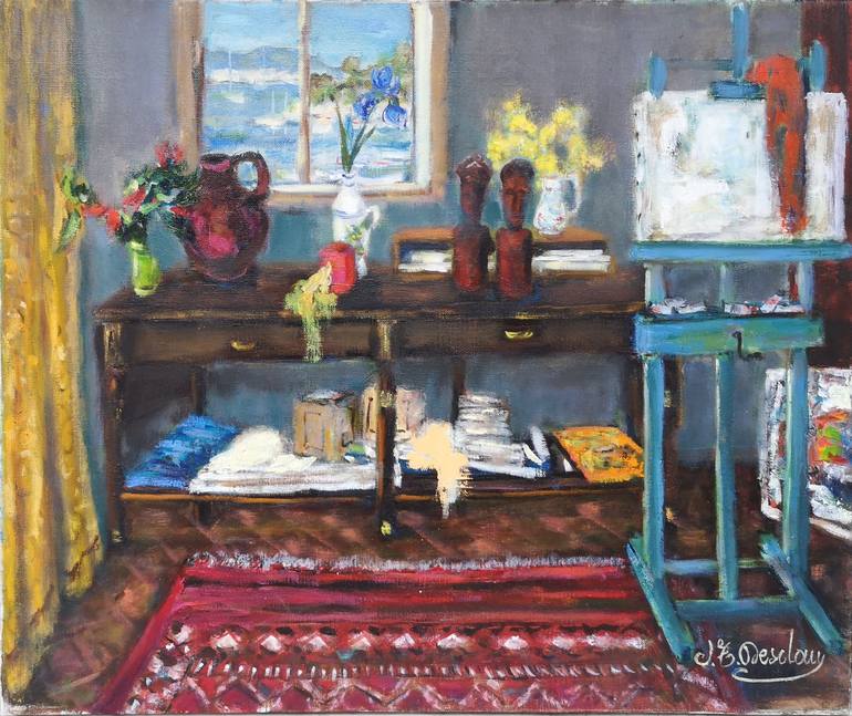 La table de l'atelier Painting by Josyane Desclaux | Saatchi Art