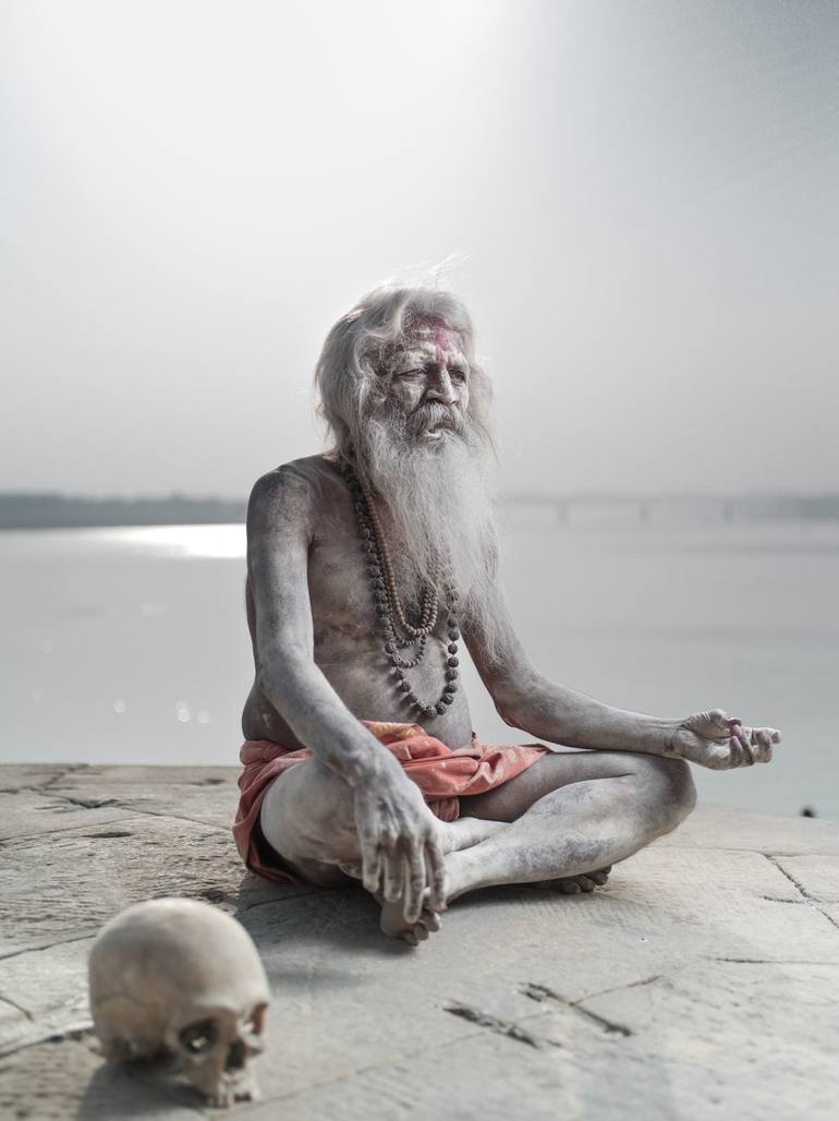 Portrait of Sadhu Aghori Baba with human skull. Photography by ...