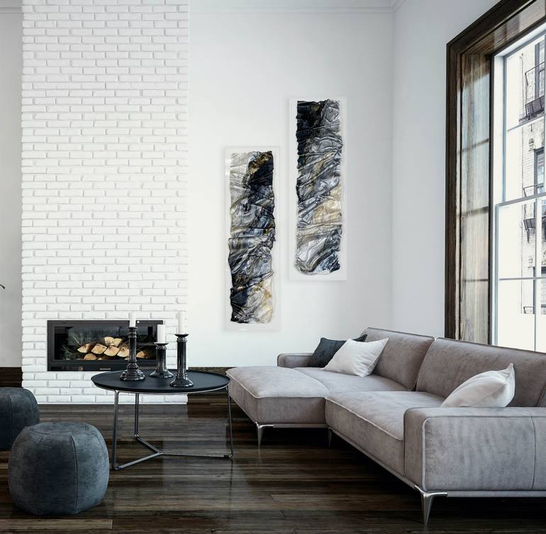 Original Black & White Abstract Sculpture by Brooke Johnson Resinflows