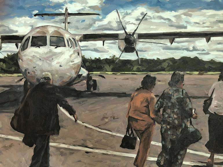 Original Impressionism Aeroplane Painting by Moritz Jaeger