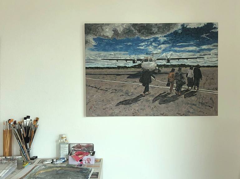 Original Impressionism Aeroplane Painting by Moritz Jaeger