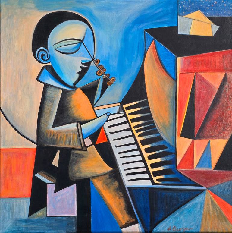 Picasso-Inspired Acrylic Painting City Jazz Rhytms Painting by
