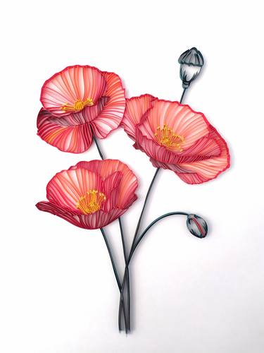 Quilling paper poppies flowers - Limited Edition of 1 thumb