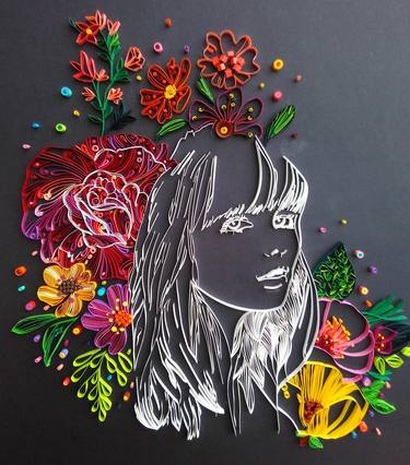 quilling Girl portrait with flowers - Limited Edition of 1 thumb