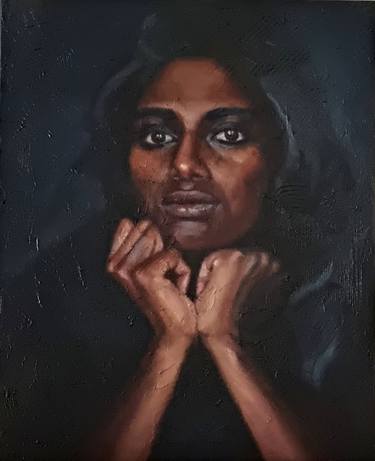 "Indigo portrait", oil on wood, H51 x W40.5 thumb