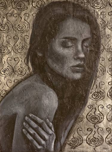 "Fragile", emotional female portrait, 80x60 cm, acrylic on wood thumb