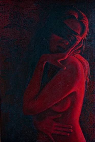 "Black lace", expressive emotional portrait, H90 x W60 cm, oil on canvas thumb