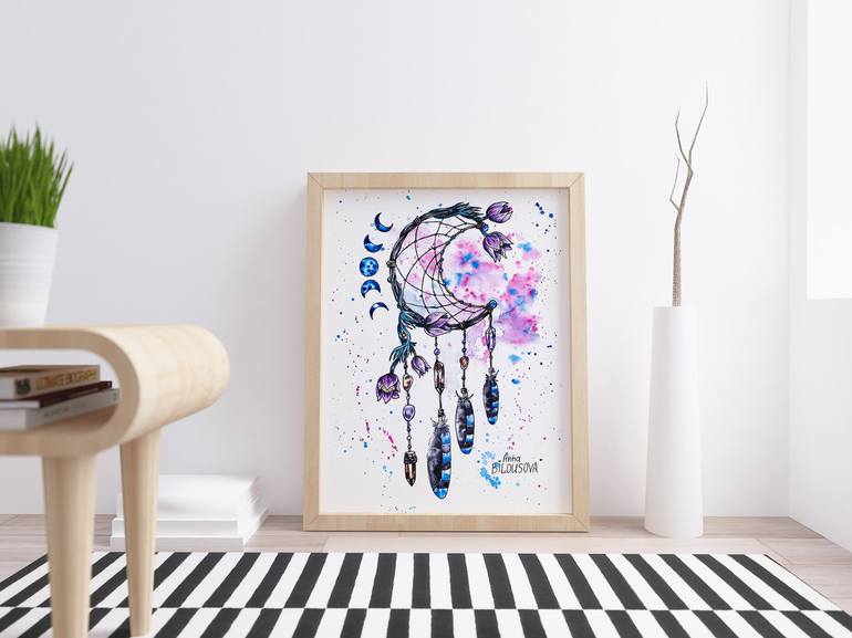 Dreamcatcher Watercolor painting crystal flower illustration Painting by  Anna Bilousova
