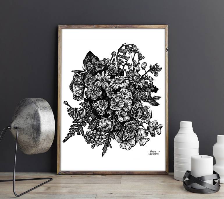 Original Illustration Floral Drawing by Anna Bilousova