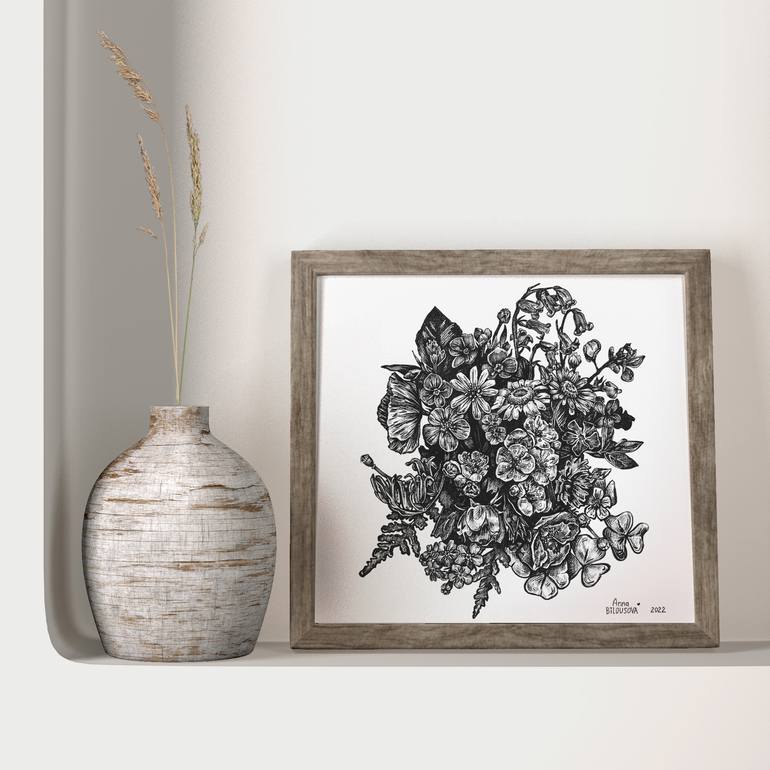 Original Illustration Floral Drawing by Anna Bilousova