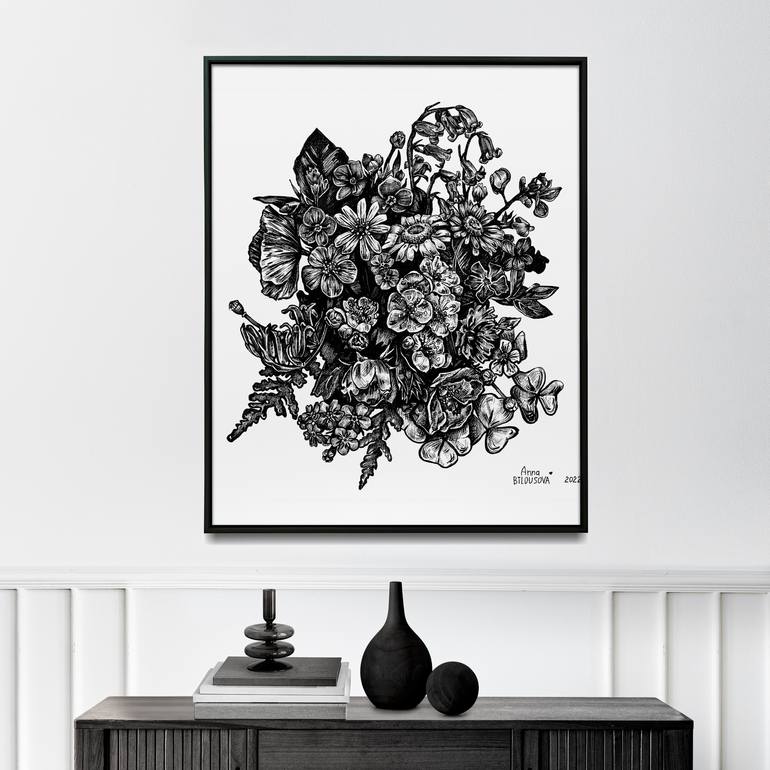 Original Illustration Floral Drawing by Anna Bilousova