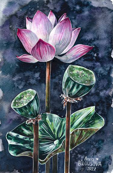 Lotus flower watercolor botanical painting thumb