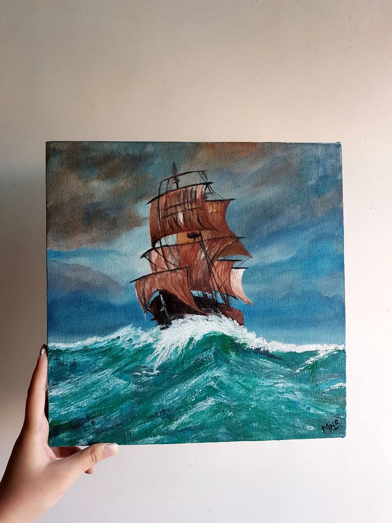 Original Abstract Boat Painting by Mahnoor Bukhari