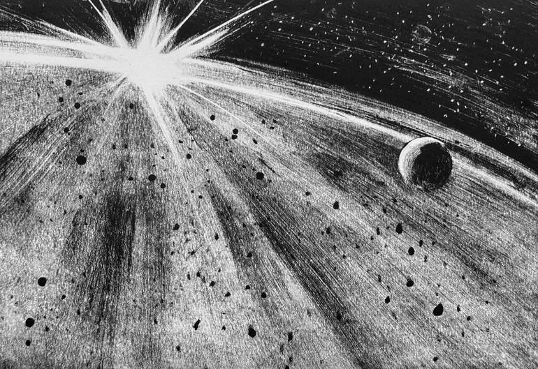 Original Abstract Expressionism Outer Space Printmaking by Daria Kraplak
