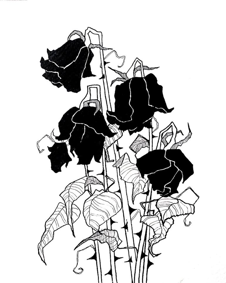 Original Art Deco Floral Drawings by Daria Kraplak