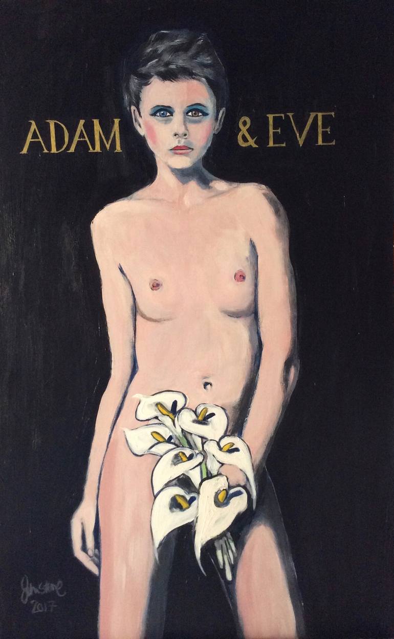 ADAM & EVE (WITH LILIES) Painting by Ray Johnstone | Saatchi Art