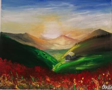 Sunrise at a field with poppies thumb