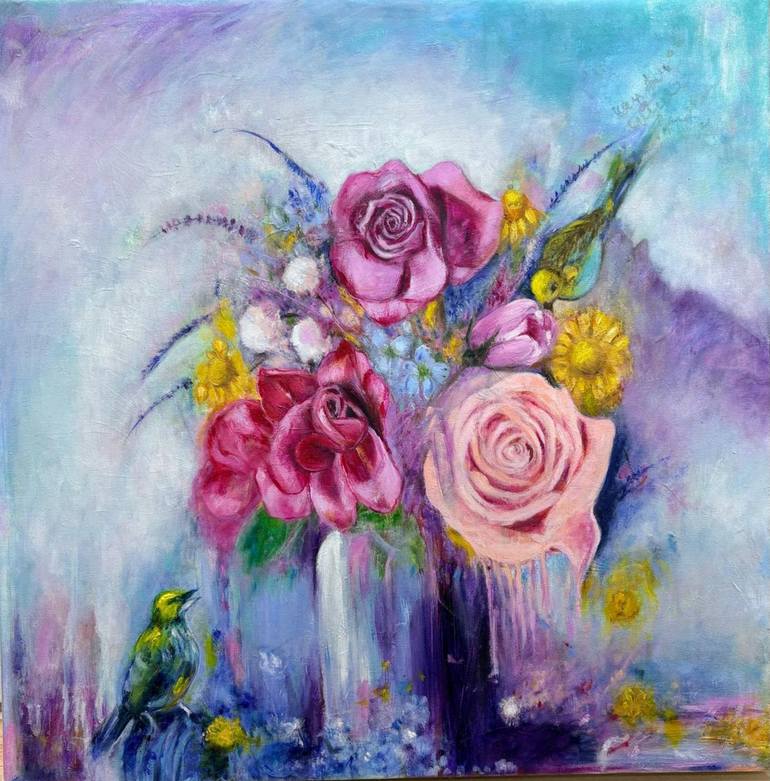 Original Floral Mixed Media by Richa Agrawal | Impressionism Art on Linen | The Traveler's Rest