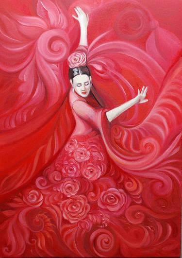 Flamenco Dancer In a Dress of Red Roses thumb