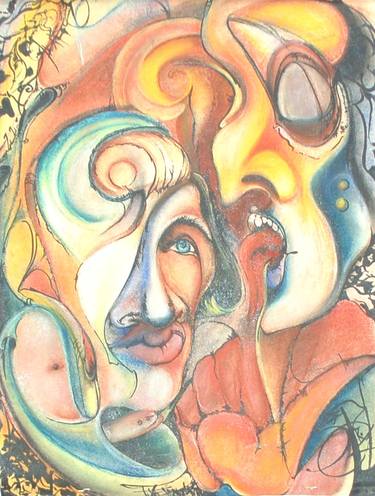 SECRET LOVE Abstraction Surrealistic Painting Pastel and Ink Drawing on Paper 20 x 15 inch  Wall Decoration thumb