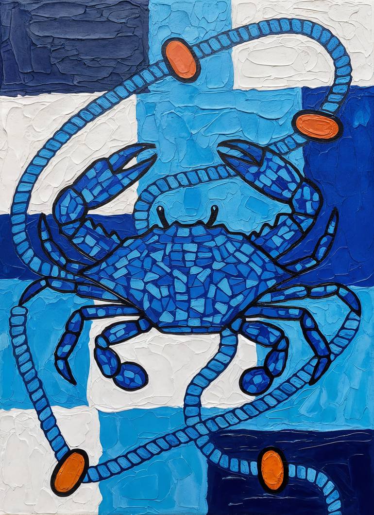 Original Abstract Digital by Mauricio Fraga | Abstract Art on Canvas | The Mosaic Crab: Colors of the Tidal Dance
