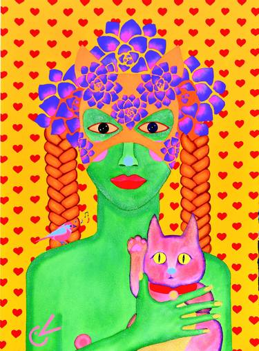 Original Figurative Cats Paintings by Vibrant Cuckoo