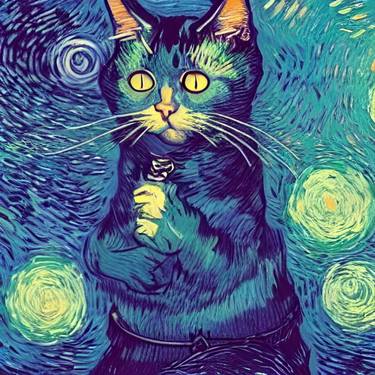 Van Gogh's cat on canvas By www.duranz.art thumb