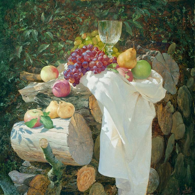 Still life with logs. Painting by Yurii Klapoukh | Saatchi Art