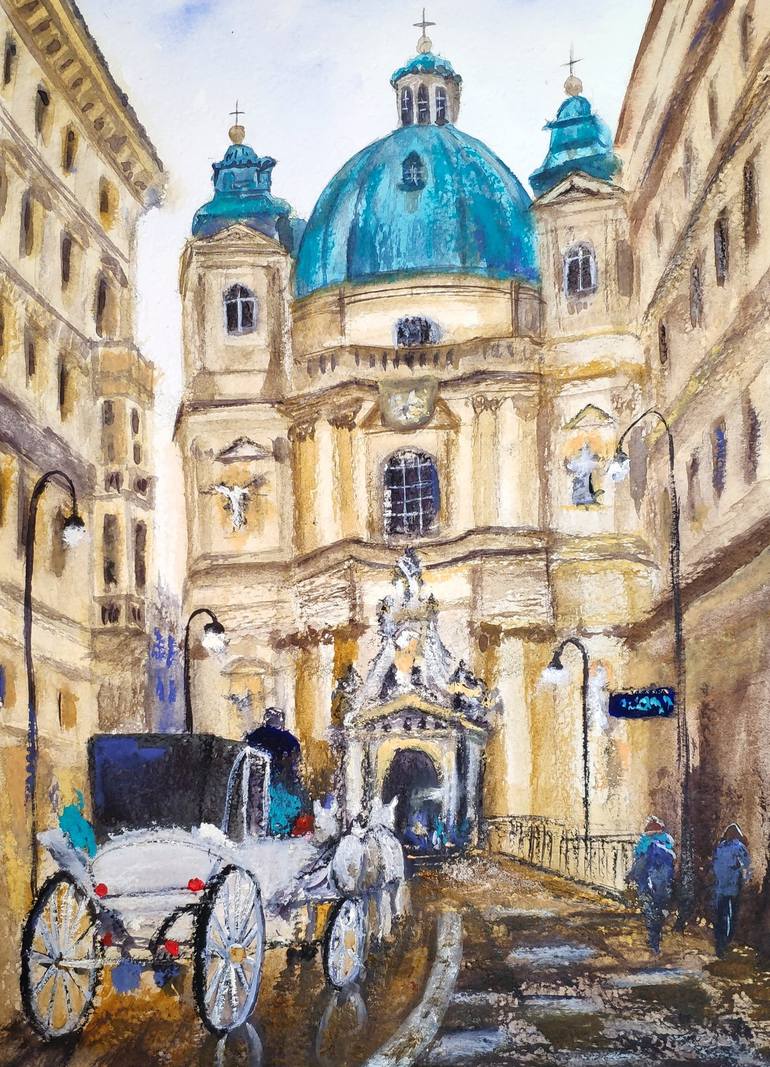 Landscape Painting Watercolor Original Cityscape Street Architecture Brno  11x16