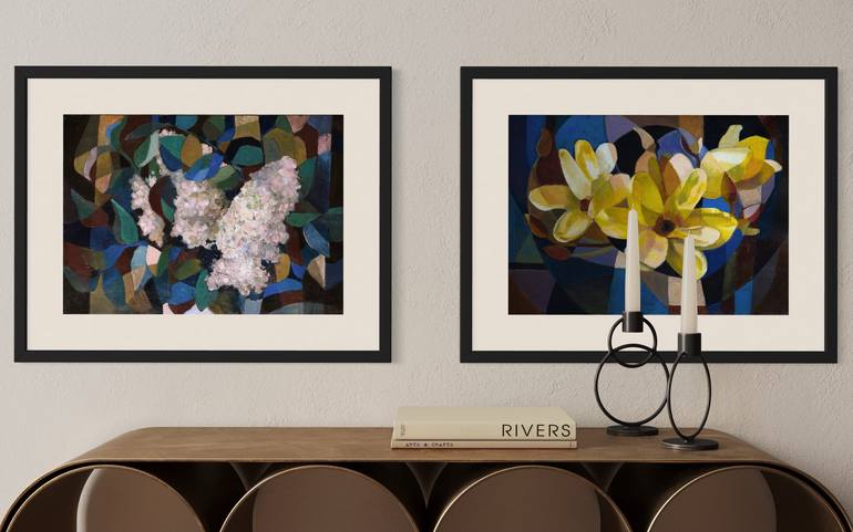 Original Cubism Floral Painting by Angela Apoyan