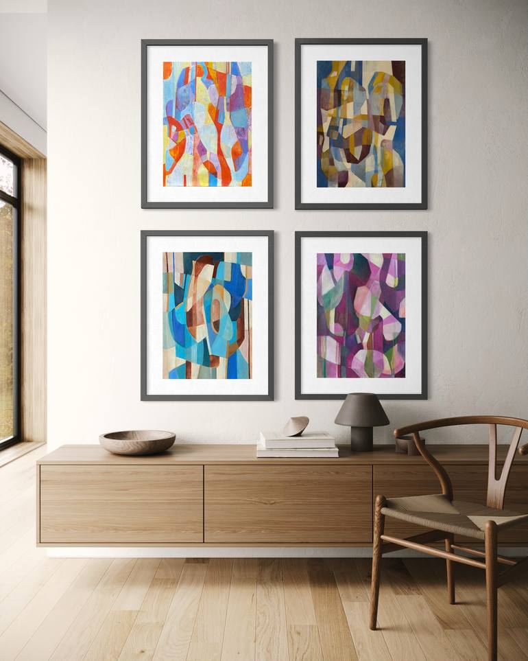 Original Cubism Abstract Painting by Angela Apoyan