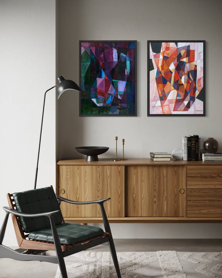 Original Cubism Abstract Painting by Angela Apoyan