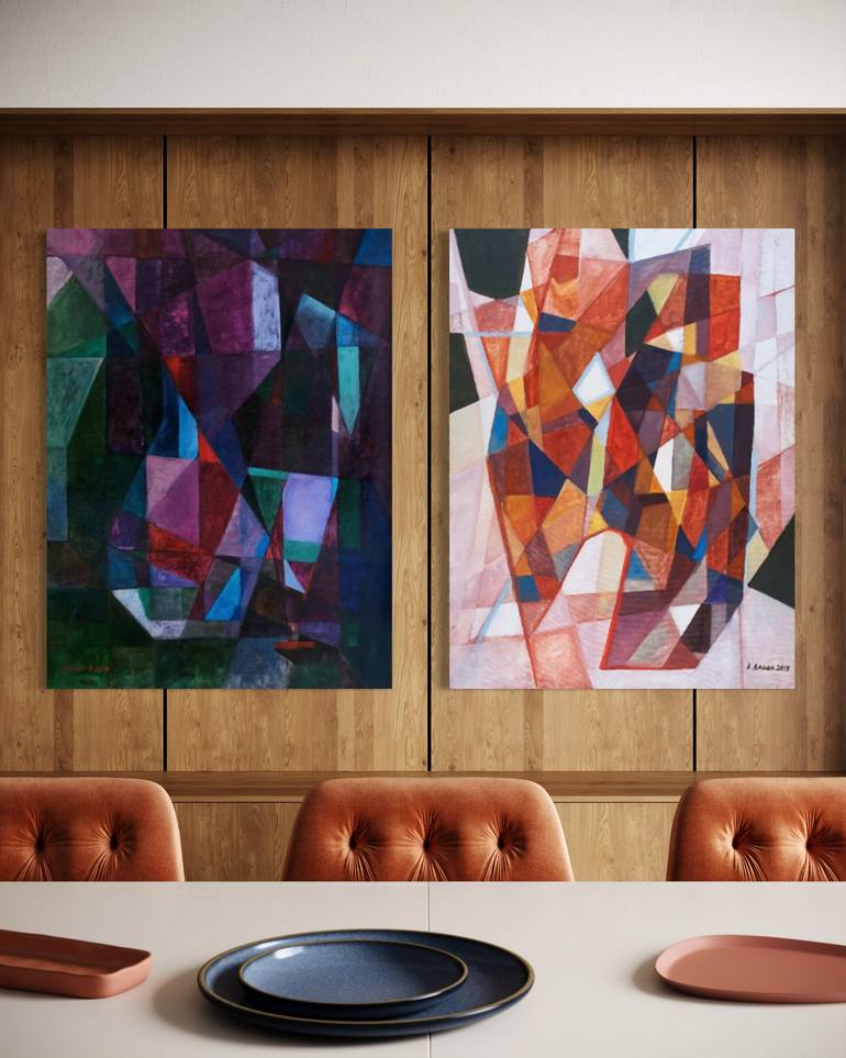 Original Cubism Abstract Painting by Angela Apoyan