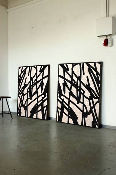 Original Black and White Modern Abstract - 2 Panel thumb