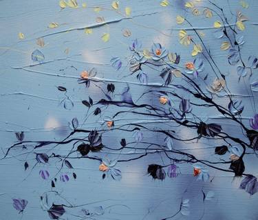 "Flowing Air" blue floral textured painting thumb