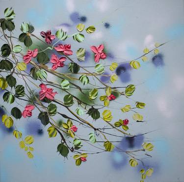 "Satori Blooms" floral impasto modern painting on canvas thumb