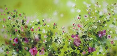 "Green FLOWers" extra large floral painting thumb