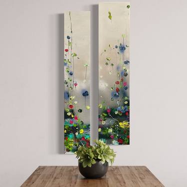 High acrylic artwork diptych with flowers "Flowers On The See IV" thumb