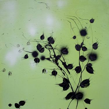 Black green floral art "Evening Silhouettes #1" thumb