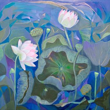 Lotus Pond in Pink, Blue, and Green — 24-inch x 24-inch (2023) thumb