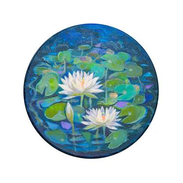 Waterlilies in White, Blue, and Green thumb