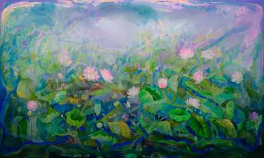 Lotus Pond in Pink, Blue, Orange, Yellow and Green thumb