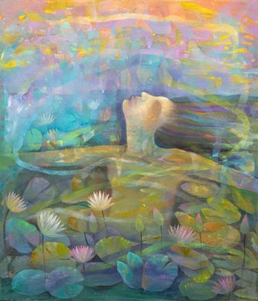 woman with waterlilies - 40-inch x 46-inch thumb